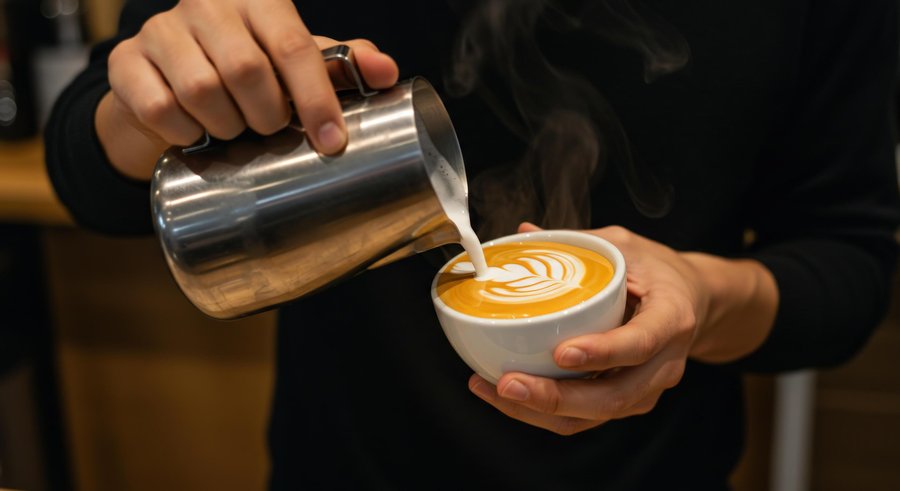 Pouring milk for latte art
